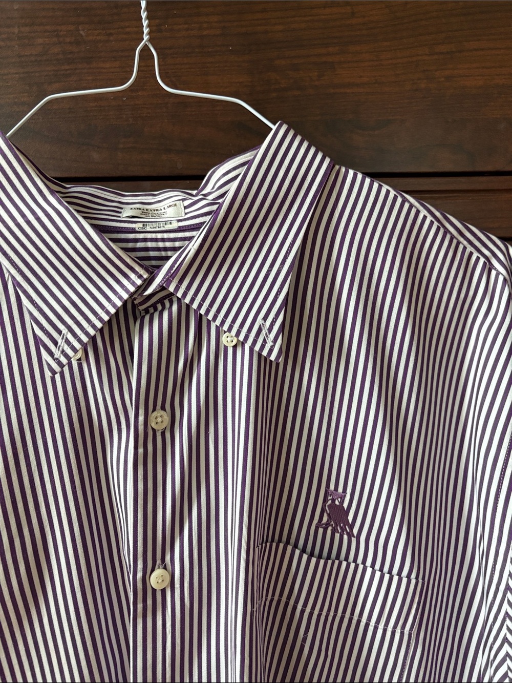 Peter Millar Purple and White Striped Dress Shirt with Embroidered Logo